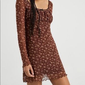 Urban outfitters brown floral lace trim dress SMALL